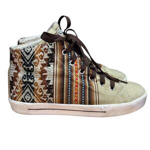 Phuyupata Peru Womens Size 8 High Top Tan Sneakers Aztec Print Woven Handmade